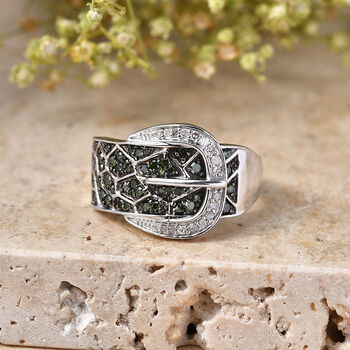 D'Joy Gr&uuml;ner Diamant Ring 925 Silber Rhodiniert (Gr&ouml;&szlig;e 18.00)