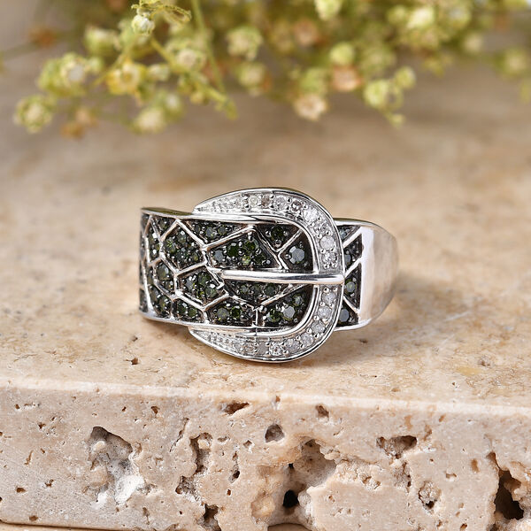 D'Joy Gr&uuml;ner Diamant Ring 925 Silber Rhodiniert (Gr&ouml;&szlig;e 18.00) image number 1