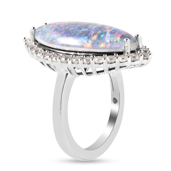 Boulder Opal Marquise Schnitt und Zirkon Ring 925 Silber Rhodium-&Uuml;berzug image number 6