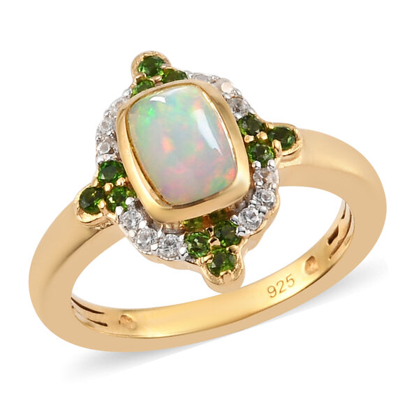 Nat&uuml;rlicher &Auml;thiopischer Opal und Nat&uuml;rlicher Chromdiopsid Ring 925 Silber vergoldet  ca. 0,98 ct image number 4