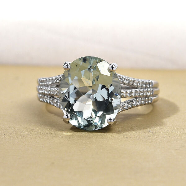 Prasiolith und weißer Zirkon-Ring, 925 Silber platiniert  ca. 4,74 ct image number 2