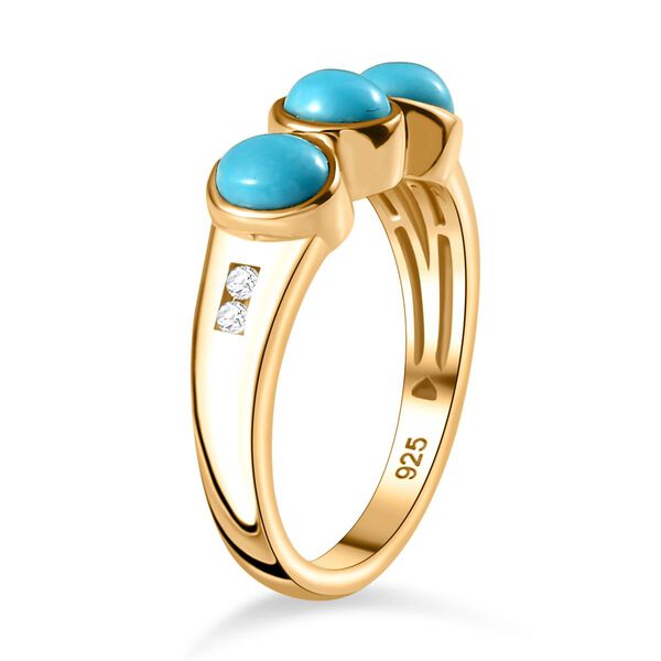 AA Amerikanischer nat&uuml;rlicher Sleeping Beauty T&uuml;rkis, Wei&szlig;er Zirkon Ring 925 Silber 750 Gelbgold Vermeil (Gr&ouml;&szlig;e 20.00) ca. 1.04 ct image number 5