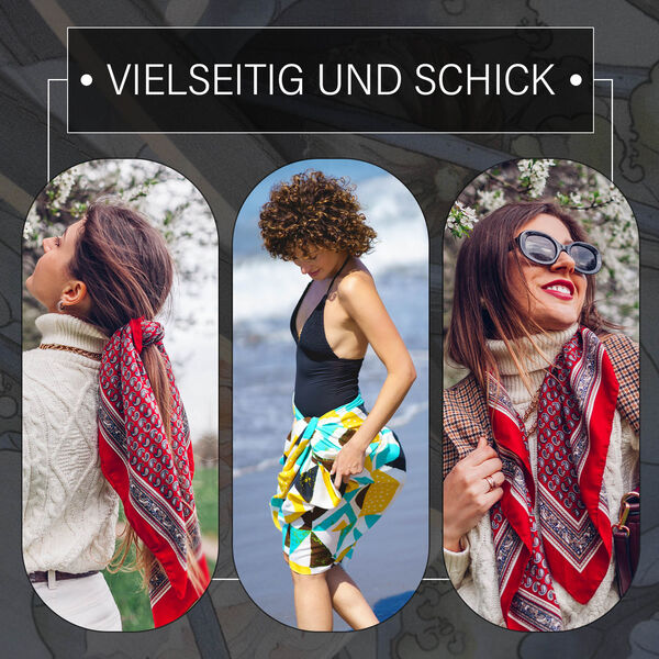 LA MAREY: Premium Selection - 100% Maulbeerenseiden-Halstuch mit Garten Druck, 35x150 cm, Blau image number 5