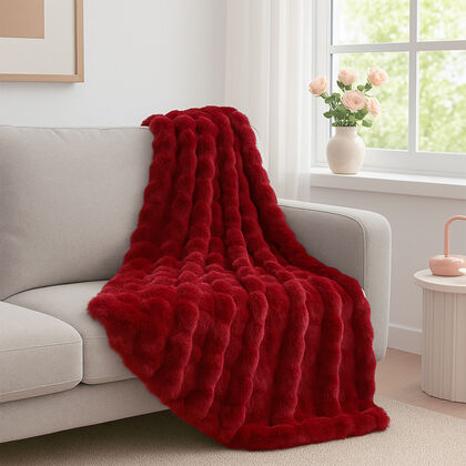 Serenity Night: Superweiche doppellagige Decke, luxuri&ouml;ses Kunstfell mit Mikropl&uuml;schfutter, 750 GSM, 150 x 200 cm, Burgundy