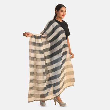 Seiden/Baumwolle Mix Schal, Streifenmuster, Gr&ouml;&szlig;e 210x100 cm, Schwarz und Wei&szlig;