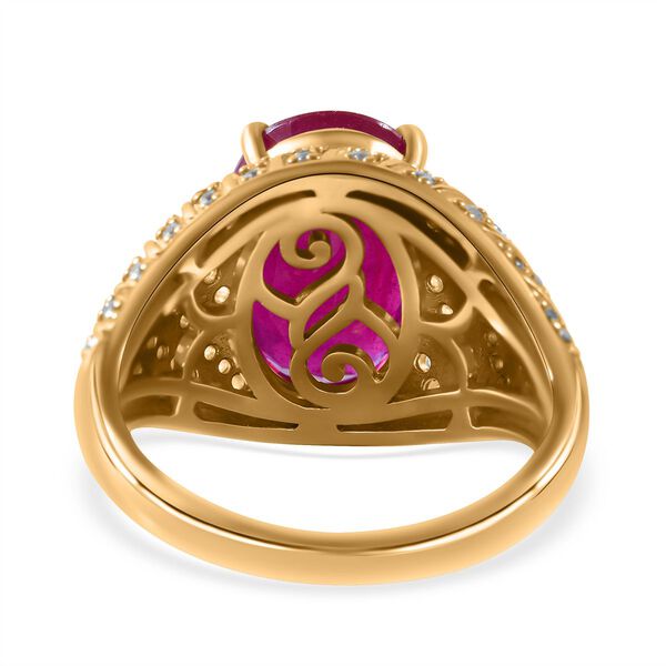 AAA Afrikanischer Rubin (Fissure gefüllt), Weißer Zirkon Ring, 925 Silber Gelbgold Vermeil (Größe 17.00) ca. 11.11 ct image number 3