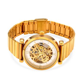 GENOA TIME V2 Automatik-Mechanische Uhr, wei&szlig;es Zifferblatt mit Sonnenschein-Design, 3ATM Wasserdicht, 22 cm, gelb