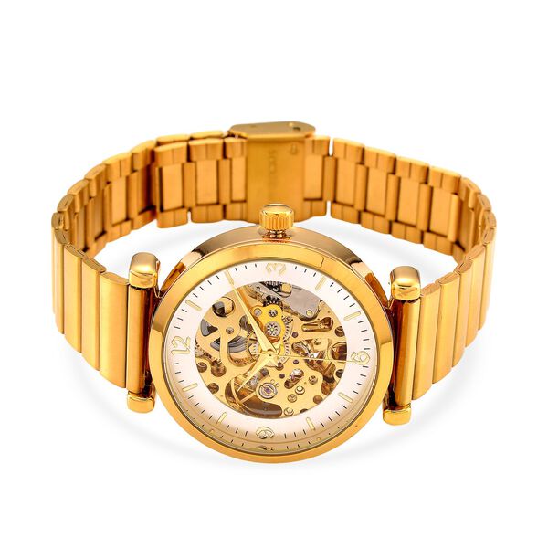 GENOA TIME V2 Automatik-Mechanische Uhr, weißes Zifferblatt mit Sonnenschein-Design, 3ATM Wasserdicht, 22 cm, gelb image number 4