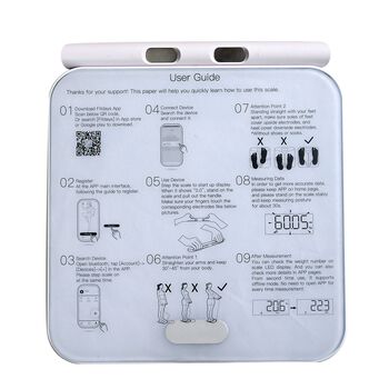 Intelligente K&ouml;rperfettwaage mit Griff, ITO-Design, geh&auml;rtetes Glas,30&times;30&times;2,6cm, Wei&szlig;