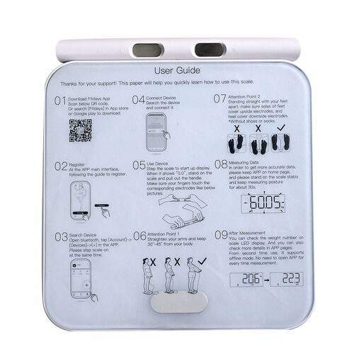 Intelligente Körperfettwaage mit Griff, ITO-Design, gehärtetes Glas,30×30×2,6cm, Weiß image number 1