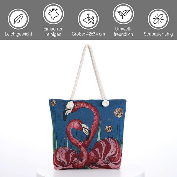 Jacquard gewebte Jute-Tasche mit Flamingo Design, 42x34 cm image number 9