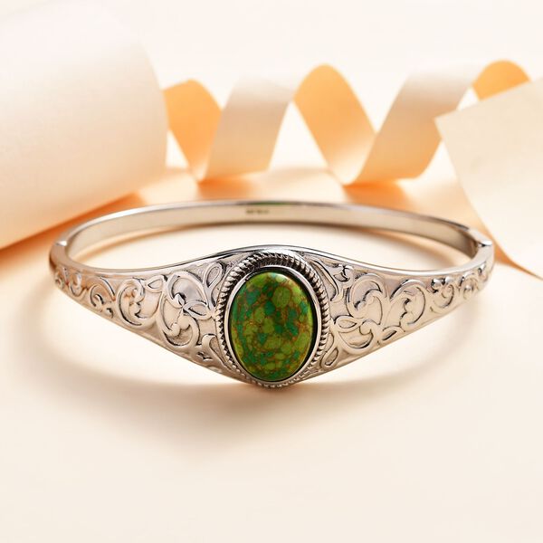 Gr&uuml;ner T&uuml;rkis Armreif ca. 19 cm Edelstahl ca. 10.37 ct image number 2