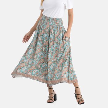 Gesmokte Taillen-Culottes mit Paisleymuster, Einheitsgr&ouml;&szlig;e, Hellblau