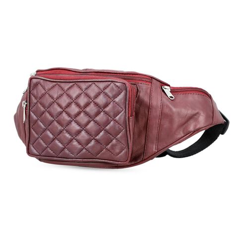 100% Echtleder-Gürteltasche in Stepp-Optik, 21,5x16,5 cm, Burgundrot image number 1