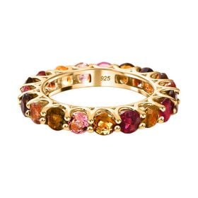 Mehrfarbiger-Turmalin Ring, 925 Silber Gelbgold Vermeil (Größe 19.00) ca. 3.50 ct