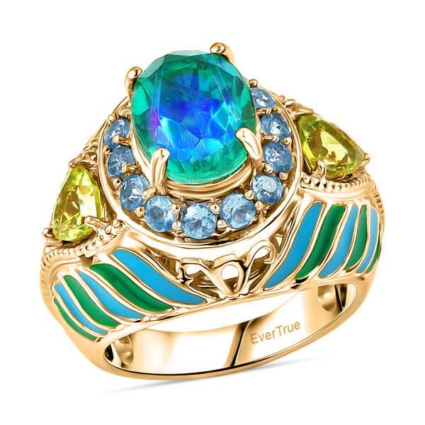 EverTrue Pfau Triplett Quarz, Peridot und blauer Apatit emaillierter Ring - 4,59 ct. image number 3
