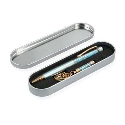 Edelstein Stift Set T&uuml;rkis, Stift Schl&uuml;sselanh&auml;nger Mine, Blau