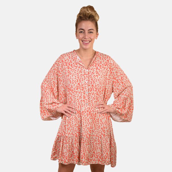 Gesmoktes Sommerkleid, Leopardenmuster, Wei&szlig;/Orange image number 0