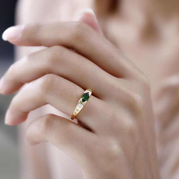 Nat&uuml;rlicher Chromdiopsid, wei&szlig;er Zirkon Ring, 925 Silber Gelbgold Vermeil (Gr&ouml;&szlig;e 16.00) ca. 0.73 ct image number 3