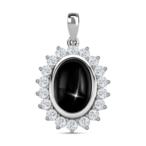 Schwarzer Stern Diopsid, weißer Zirkon Anhänger, 925 Silber platiniert ca. 11.09 ct image number 0