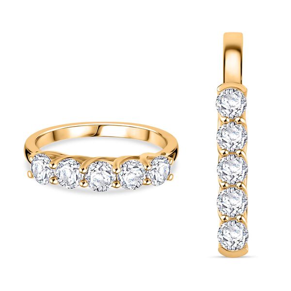 Moissanit Schmuckset, 925 Silber 750 Gelbgold Vermeil - 2,50 ct.