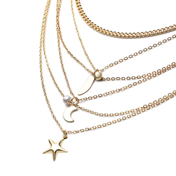 Kunststoff Perlen-Halskette, ca. 40.5 cm, goldfarben image number 3