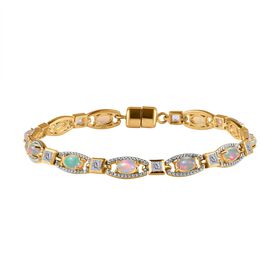 AA Natürlicher, äthiopischer Welo Opal, Weißer Topas Armband ca. 19 cm 925 Silber Gelbgold Vermeil ca. 5,13 ct.