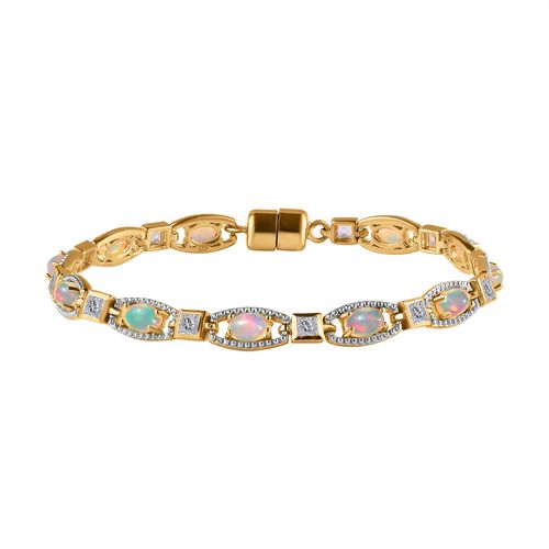AA Natürlicher, äthiopischer Welo Opal, Weißer Topas Armband ca. 19 cm 925 Silber Gelbgold Vermeil ca. 5,13 ct. image number 0