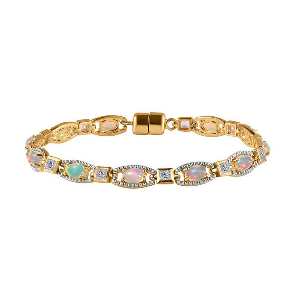 AA Natürlicher, äthiopischer Welo Opal, Weißer Topas Armband ca. 19 cm 925 Silber Gelbgold Vermeil ca. 5,13 ct. image number 0