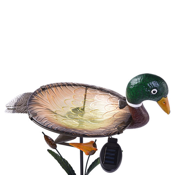 Garten Ente Vogeltr&auml;nke mit Solarleuchten, Gr&ouml;&szlig;e: 44x21x71 cm, Mehrfarbig image number 2
