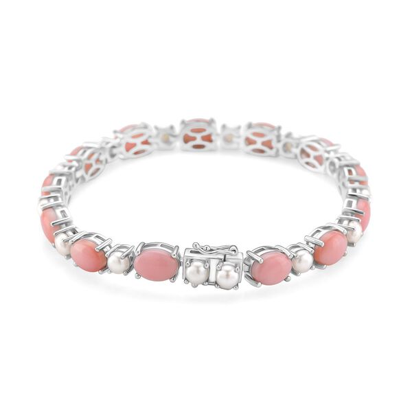 D'Joy nat&uuml;rliches Rosa K&ouml;nigsmuschel Perle und wei&szlig;es S&uuml;&szlig;wasser Perle 19cm Armband image number 3