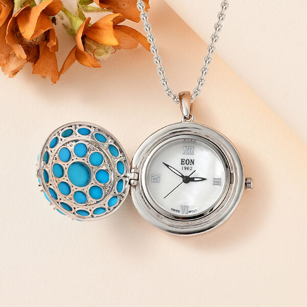2 in 1 EON AA Sleeping Beauty T&uuml;rkis und Zirkon Cluster Anh&auml;nger mit Taschenuhr - 7,90 ct. image number 3