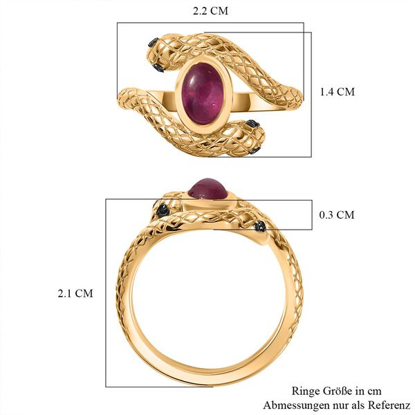 AA Afrikanischer Rubin (Fissure gef&uuml;llt), Schwarzer Spinell Ring 925 Silber 750 Gelbgold Vermeil (Gr&ouml;&szlig;e 17.00) ca. 1,26 ct image number 7