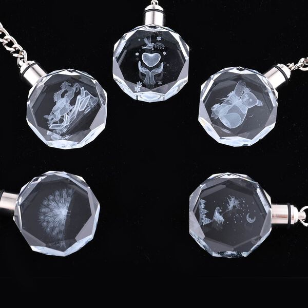 Set aus 5 Kristall-LED-Schl&uuml;sselanh&auml;ngern mit verschiedenen Mustern image number 4