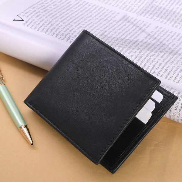 Klassische Bifold Herren-Geldbörse, 100% echtes Leder, RFID geschützt, schwarz image number 2