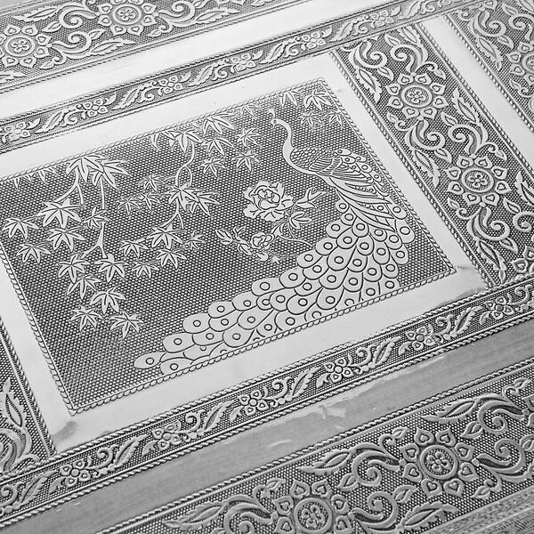 Handgefertigter Ring Koffer mit Aluminium Prägung, 56x33x5 cm, Pfau image number 6