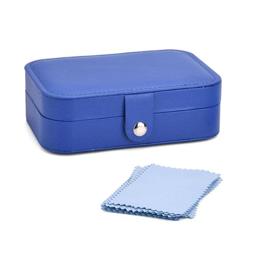 "1 Jewelry box + 10 pcs Silver polish cloth  PU Jewelry Organizer with button Closure  (6.75""x 4.5""x2"") ,16.5x11.5x5.5cm, (Hold Upto 5 Hooks, 10 Pairs of Ear Nails, 6 Rings Slot, 20 Earrings Hole) material:PU Color:Blue  10pcs Anti Tarnish Silver Polis image number 0