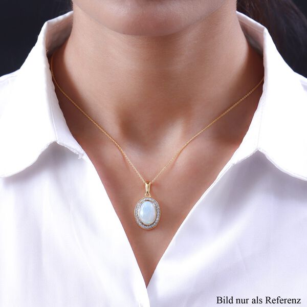 AA nat&uuml;rlicher, &auml;thiopischer Welo Opal und Zirkon-Halo-Anh&auml;nger mit Kette in Silber image number 8