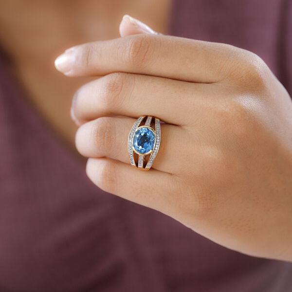 Schweizer Blautopas und Zirkon Ring - 4,40 ct. image number 2