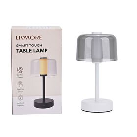 LIVEMORE Transparente Pilz-Tischlampe, kabellos, wiederaufladbar, 3 Lichtfarben, Smart Touch, Weiß