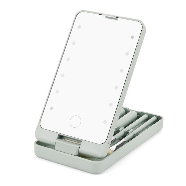 5-teiliges Reise-Makeup-Pinselset mit Spiegel, 16x8,9x2,6cm, gr&uuml;n image number 4