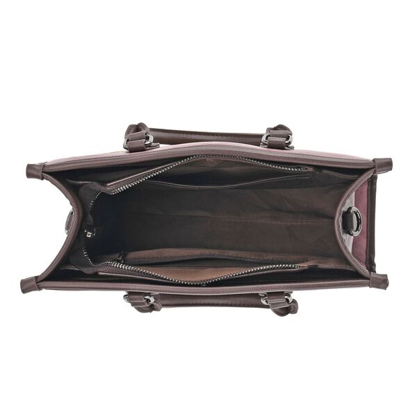 Bestickte Crossbody Tasche, Kunstleder, Blumen Design, 32 x 12 x 25 cm, Dunkelviolett image number 5