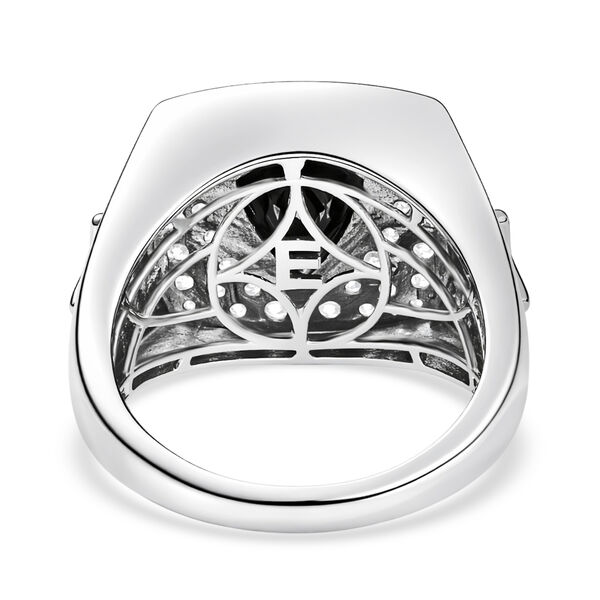 EVER TRUE AA Nat&uuml;rlicher Schwarzer Obsidian, Wei&szlig;er Zirkonia Ring Nickelfreies Messing (Gr&ouml;&szlig;e 19.00) 5.78 ct image number 5
