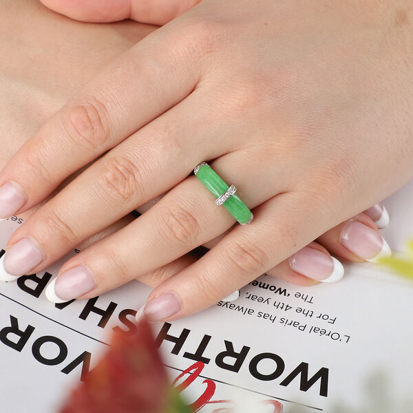 Gr&uuml;ne Jade und Zirkon Ring 925 Silber Rhodium-&Uuml;berzug image number 3