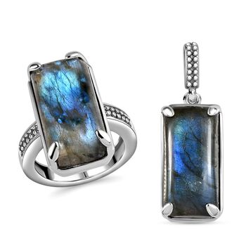 Labradorit Schmuckset  Edelstahl ca. 23.98 ct