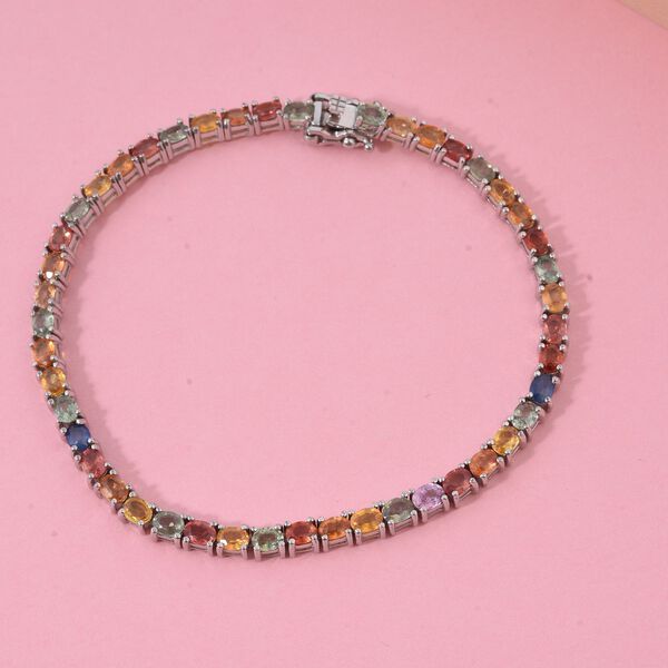 Mehrfarbiges Saphir-Armband, 19 cm, 925 Silber platiniert, 9,24 ct. image number 2