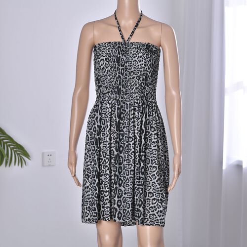 Sommer Halsträger Top mit gesmoktem Taille, Schwarz und weiß image number 0