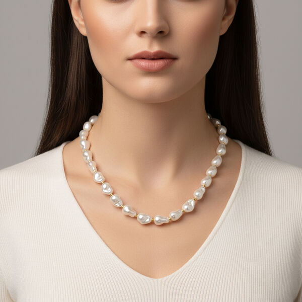 Wei&szlig;e Muschelkernperle 50cm Halskette image number 2