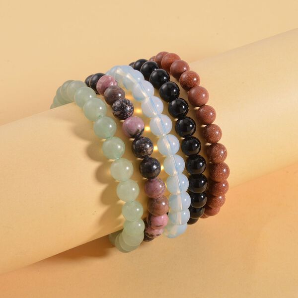 5er Set - Rhodonit, Gr&uuml;ner Aventurin Armb&auml;nder ca. 478.35 ct image number 2