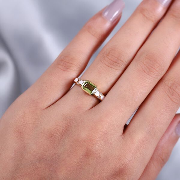 Peridot und Zirkon Solit&auml;r Herren Ring 925 Silber 585 Vergoldet image number 3